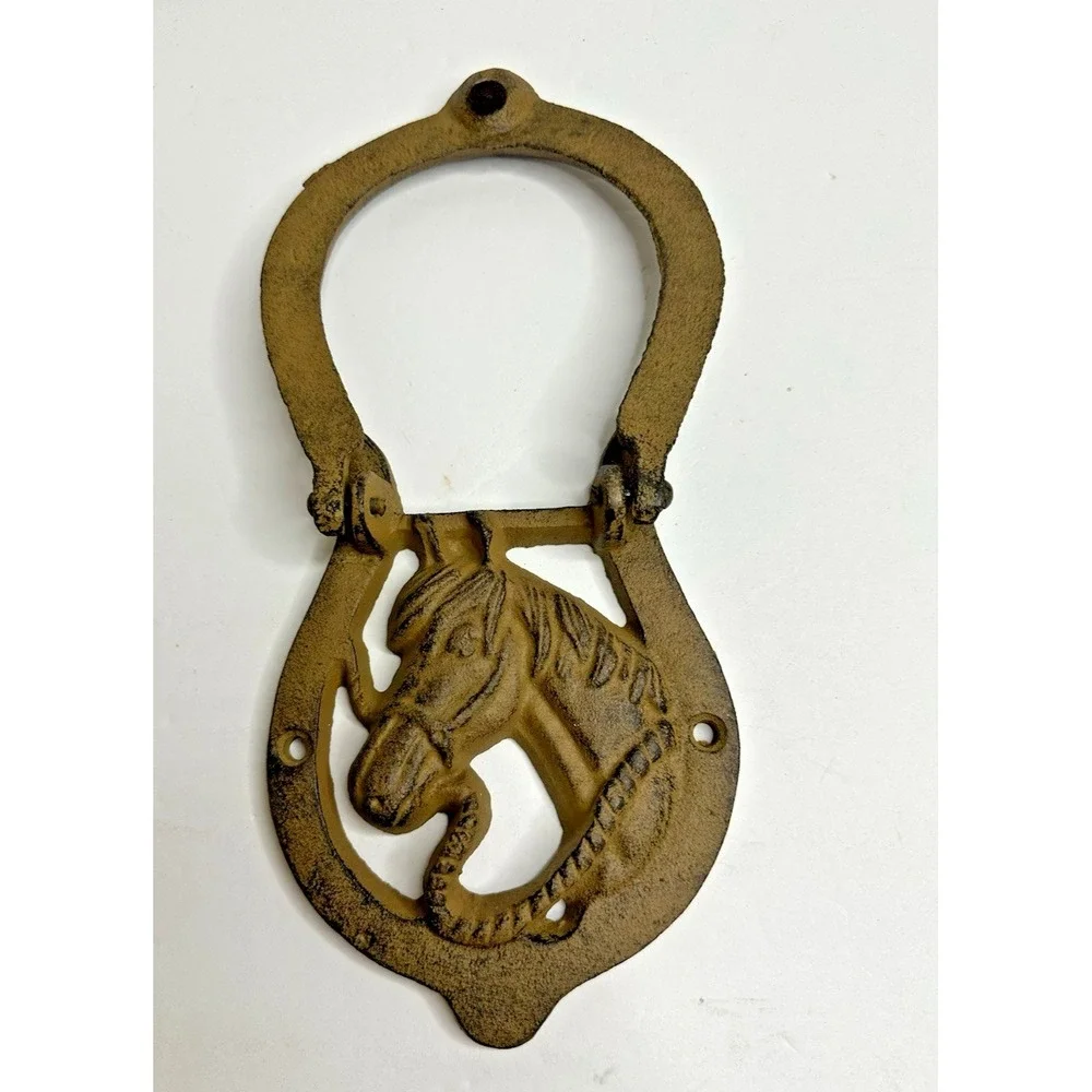 Door Knocker Cast Iron Horse And Horseshoe Good Luck 5.5